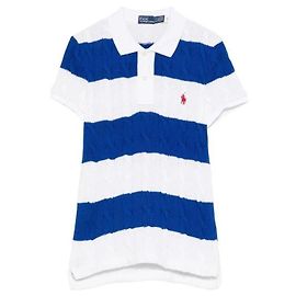 Ralph Lauren Kurzarmhemd mit Polo-Kragen aus Baumwoll-Kabelstrick Blau