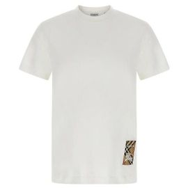 Burberry Kurzarm-Cotton-T-Shirt mit kariertem Etikett Silber