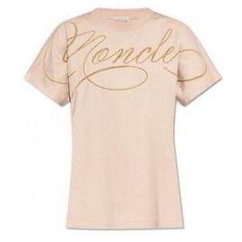 Moncler Camiseta de algodão com bordado de logo Laranja