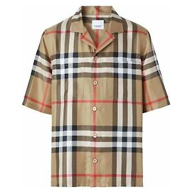 Burberry Camicia di seta a quadri a maniche corte Multicolore