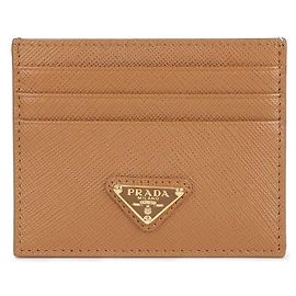 Prada Saffiano Triangle Logo Card Holder Brown