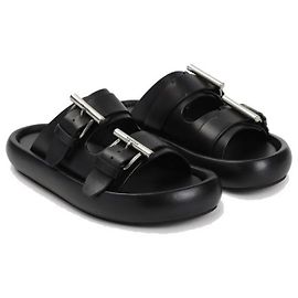 Alexander Mcqueen Double Buckle Leather Sandals Black