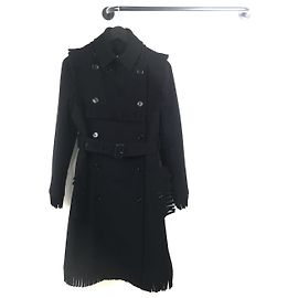 Burberry Fransen-Cachemire-Mischmantel Schwarz