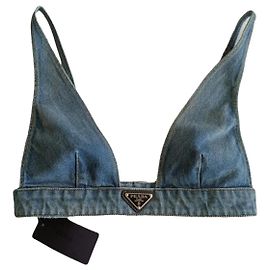 Top bralette de denim Prada IT38 Azul