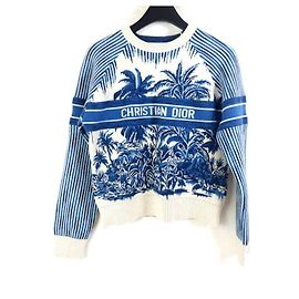 Dior Logo Palm Kaschmir Wolle Strick Blau
