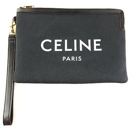 Céline Textile Print Strap Pouch Clutch Bag Black