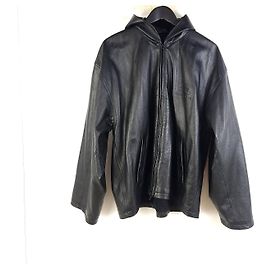 Balenciaga Jaqueta de couro oversized com capuz e zíper com logo Multicor