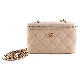 Chanel Estojo de maquiagem em corrente clássica Bolsa transversal retangular Laranja