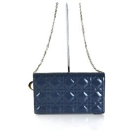 Dior Bolsa transversal Cannage Lady em couro patente com corrente Azul