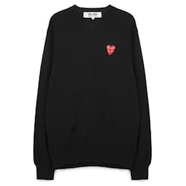 Comme Des Garcons Pull en maille avec patch Double Heart Noir