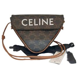 Céline Bolsa transversal em canvas tan Triomphe Triangle Marrom