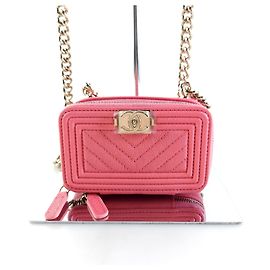 Chanel Boy Caviar Chain Card Wallet Red