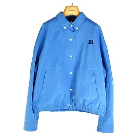 Miu Miu Jaqueta Bomber de Popeline com Logo Azul