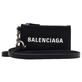 Balenciaga Llaveiro de cuero con cartera con cremallera para tarjetas Negro