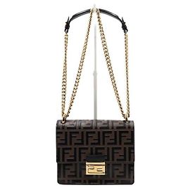 Fendi Mini bolsa com aba com logo FF e corrente dourada Marrom