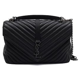Saint Laurent Grande bolsa tote de couro preto com logo vintage e bolsa de ombro Preto