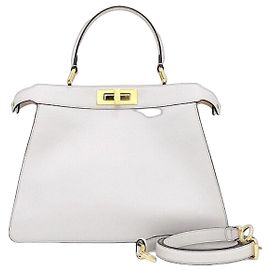 Fendi Light Gray Leather Peekaboo SEE YOU Medium Tote Bag and Shoulder Bag Brown