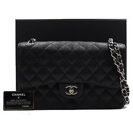 Chanel Borsa classica grande con pattina Nero