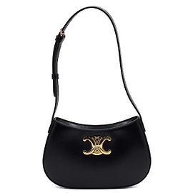 Céline Bolsa de ombro Tilly Medium Triope em couro de bezerro preto brilhante com detalhes em tom de ouro Preto