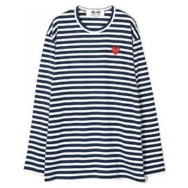 Comme Des Garcons Langarm-T-Shirt mit gestreiftem Design und rotem Herz-Patch AX Schwarz