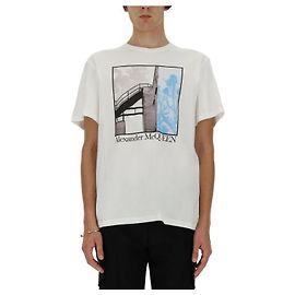 Alexander Mcqueen Grafisches T-Shirt mit kurzen Ärmeln QTABW Silber