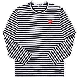 Comme Des Garcons T-shirt a righe con patch a forma di cuore rosso a maniche lunghe Multicolore