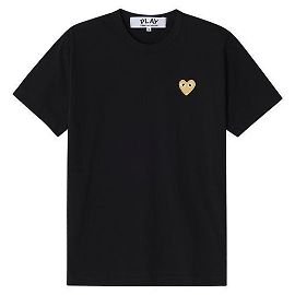 Comme Des Garcons Kurzarm-T-Shirt mit goldenem Herz-Patch Schwarz