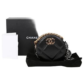 Chanel Bolsa de ombro cruzada mini corrente redonda Preto