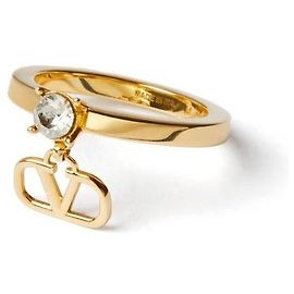 Valentino Swarovski Crystal Mini Logo Metal Ring Silvery