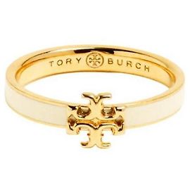 Tory Burch Emaille Ring Gold Elfenbein Weiß