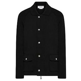 Thom Browne Giacca zip in cotone e cashmere con cuciture miste Nero