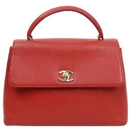 Chanel Sac à main Coco Handle en caviar rouge Rouge