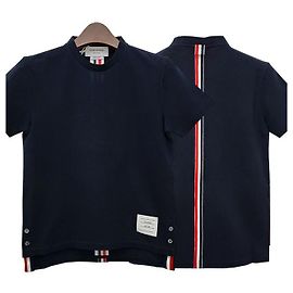 Thom Browne T-shirt a maniche corte con logo classico e tre strisce - Blu navy Blu