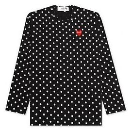Comme Des Garcons Camiseta de manga longa com estampa de bolinhas e patch de coração vermelho AX Multicor
