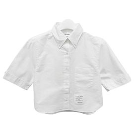 Thom Browne Camicia cropped a maniche corte Oxford bianca da donna Bianco