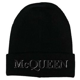 Alexander Mcqueen Embroidered Logo Cashmere Beanie Black