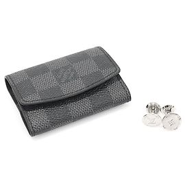 Louis Vuitton Manschettenknöpfe mit Monogramm-Logo und Damier Graphite Canvas Etui Braun