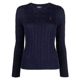 Ralph Lauren Pferdelogo bestickter Kabelstrickpullover Schwarz