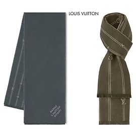 Louis Vuitton Monogramm-Streifen-Schal Khaki Mehrfarben