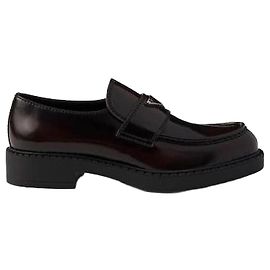 Prada Chocolate Brushed Leather Loafers Black