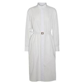 Fendi Weißes Popeline-Kleid Silber