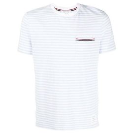 Thom Browne Kurzarm-T-Shirt mit RWB-Besatzstreifen und Tasche Silber