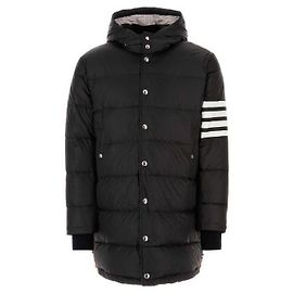Thom Browne Stripe Hooded Mat Finish Down Jacket Black