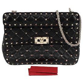 Valentino Rockstud Spike Medium Tote Shoulder Bag Black
