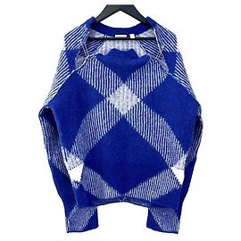 Burberry Checked Alpaca Wool Blend Knit Blue