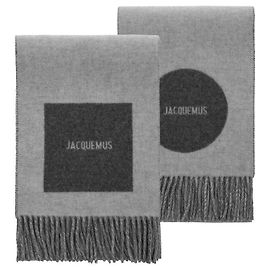 Jacquemus Sciarpa con frange e logo jacquard Marrone