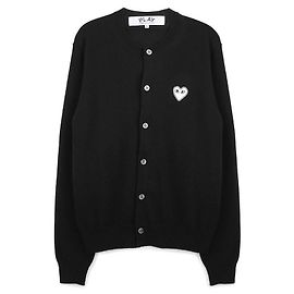 Comme Des Garcons Weißer Herzstrick-Cardigan Schwarz