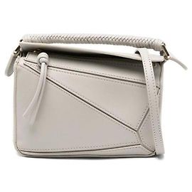 Loewe Mini Bolsa Puzzle em Couro de Bezerro Liso Branco