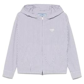 Prada Gestreifte Popeline Blousonjacke Weiß