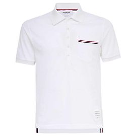 Thom Browne Polo mit Tasche Drei Streifen Weiß Weiß